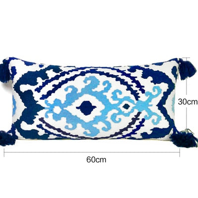 Home Decor Cushion Cover Embroidery Colorful Floral  Ethnic Tassels Boho Style Pillow Cover 30x60cm