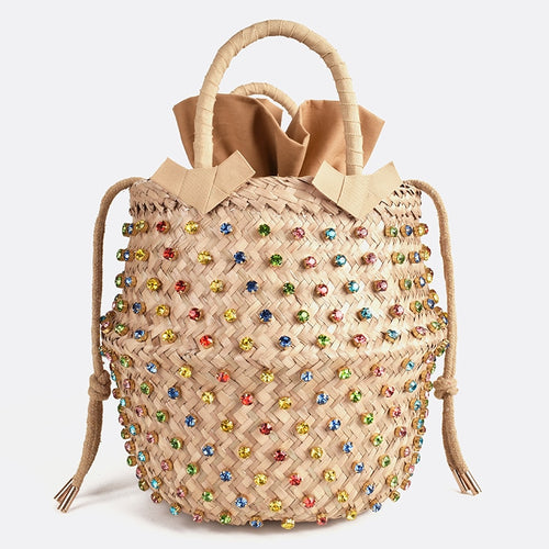 Artmomo Woven Crystal Embellished Tote Bag Rainbow Bucket Bag Damen Umhängetaschen Beste Handtaschen 2020 Geldbörsen Diamanttaschen