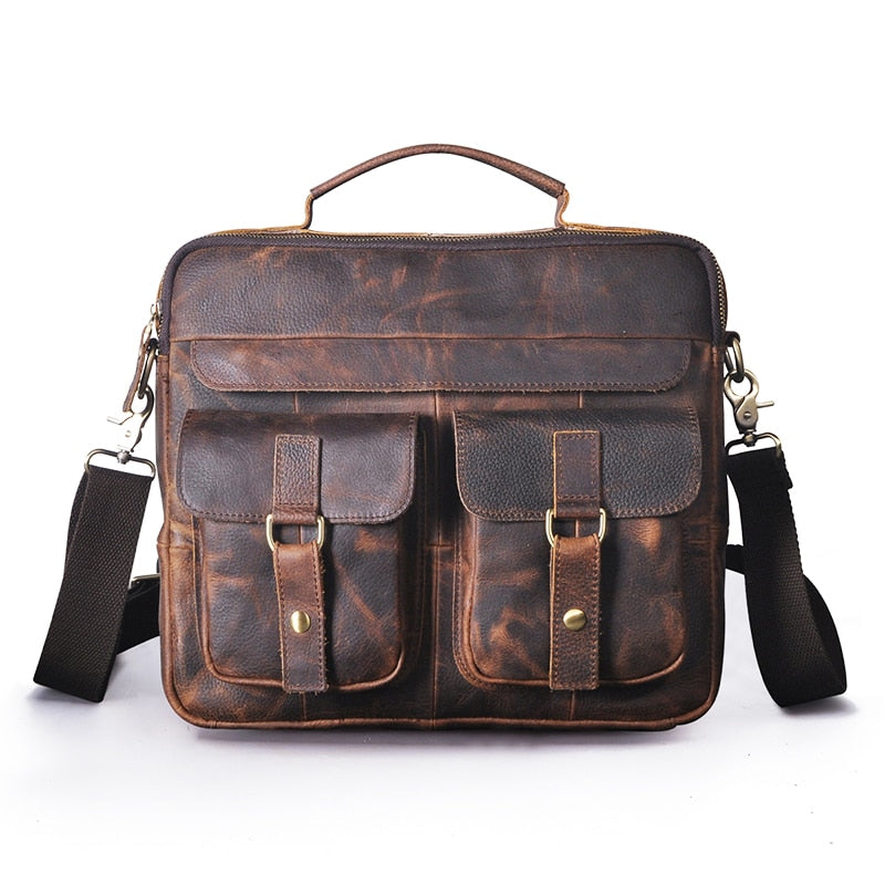 Le'aokuu Herren Echtleder Antik Stil Coffee Aktentasche Business 13" Laptoptaschen Attache Messenger Bags Portfolio B207-d