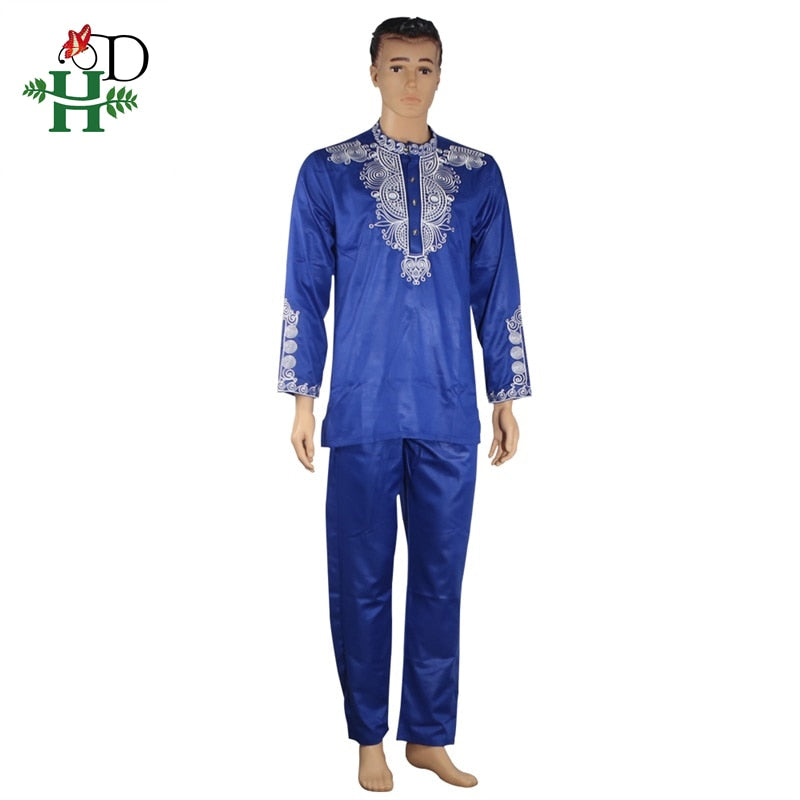 H&amp;D Dashiki Mens Top Pant 2 Pieces Outfit Set African Men Clothes 2022 Riche African Clothing For Men Dashiki Shirt With Trouser