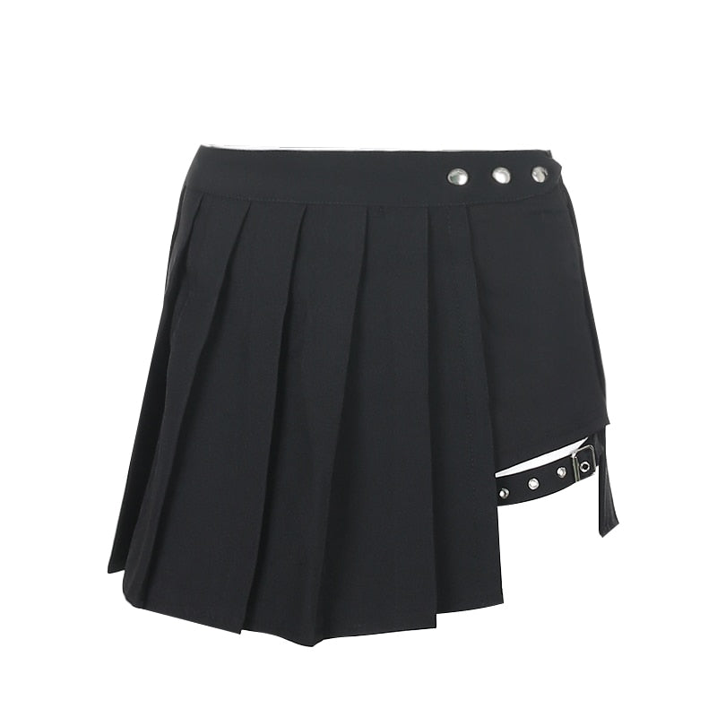 Sweetown Goth Rave Estética Faldas plisadas Mujer Academia oscura Chica Ropa gótica Negro Cintura alta Mini falda Punk