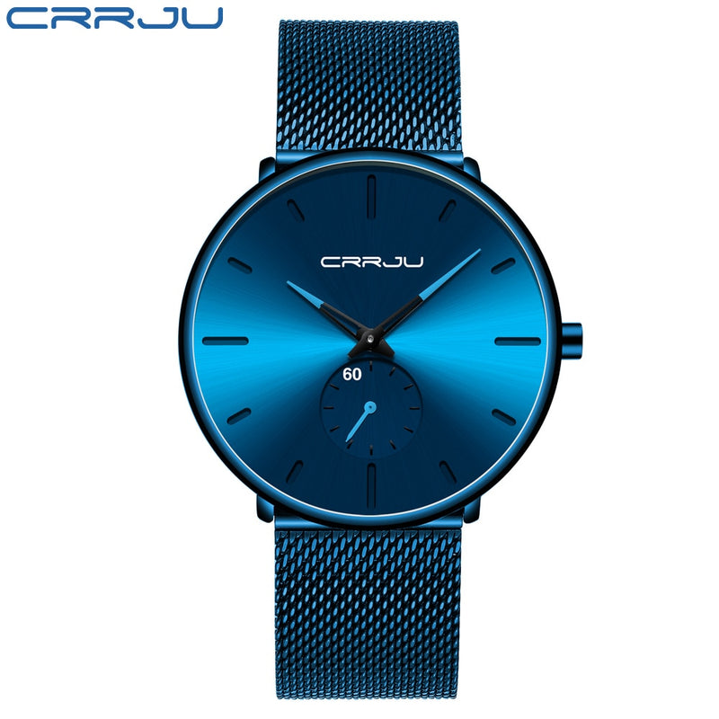 CRRJU Fashion Blue Men Watch Top Luxury Brand Minimalist Ultra-thin Quartz Watch Casual Waterproof Clock Relogio Masculino