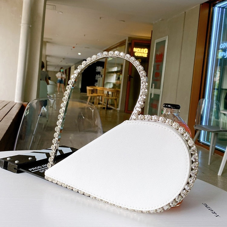 Luxury Heart-shaped Diamond Leather Women Party Clutch Bag Purses and Handbags Evening Bag Female 2020 Designer Bags Wedding Bag