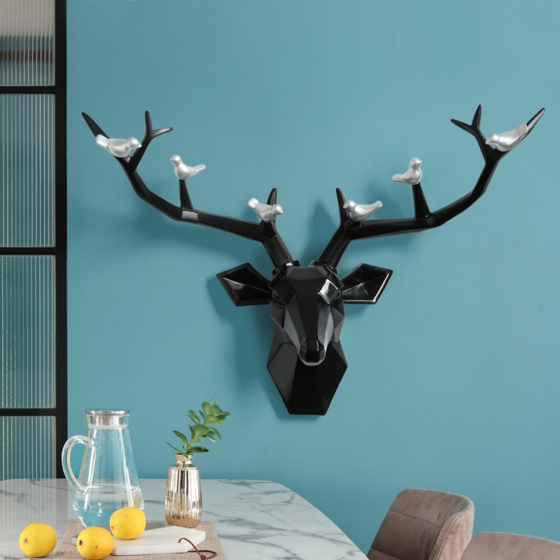 Harz 3D Big Deer Head Wanddekoration für Home Satue Dekoration Zubehör Abstrakte Skulptur Moderne Tierkopf Wanddekoration