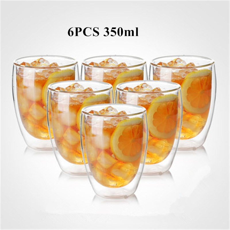 80/250/350/450ml Heat-resistant Double Wall Glass Cup Beer Coffee Cups Handmade Healthy Drink Mug Tea Mugs Transparent Drinkware