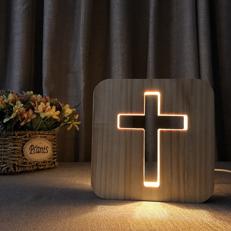 USB 3D LED Wood Night Light  Cross  Animal Tea Style Luminaria Fashion Lamp For Living Room Coffee Shop Dining Room Home Decor