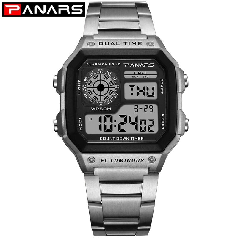 PANARS Reloj Deportivo Digital para hombre, Reloj deportivo resistente al agua hasta 50M, Relojes de pulsera de acero inoxidable, Relojes Deportivos Zegarek