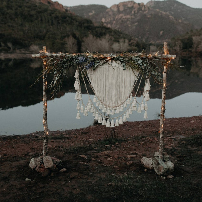 Nuevo tapiz geométrico nórdico colgante de pared bohemio macramé borla tejido tapiz hogar dormitorio Fondo decoración de boda