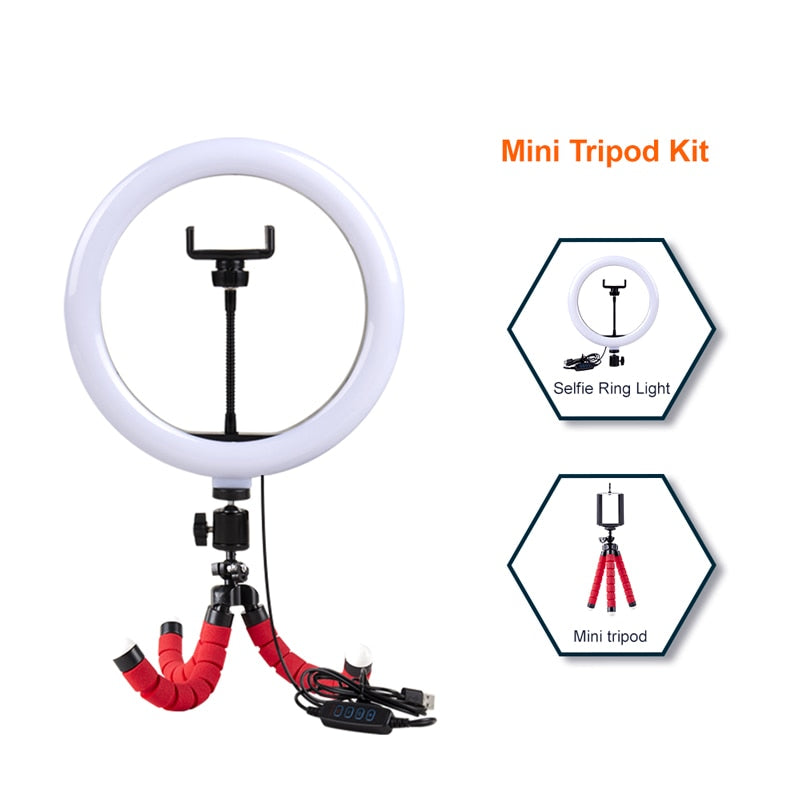 Lámpara de anillo Yizhestudio con trípode, anillo de luz regulable para Selfie con soporte, tubo anular de color, iluminación fotográfica para estudio en vivo