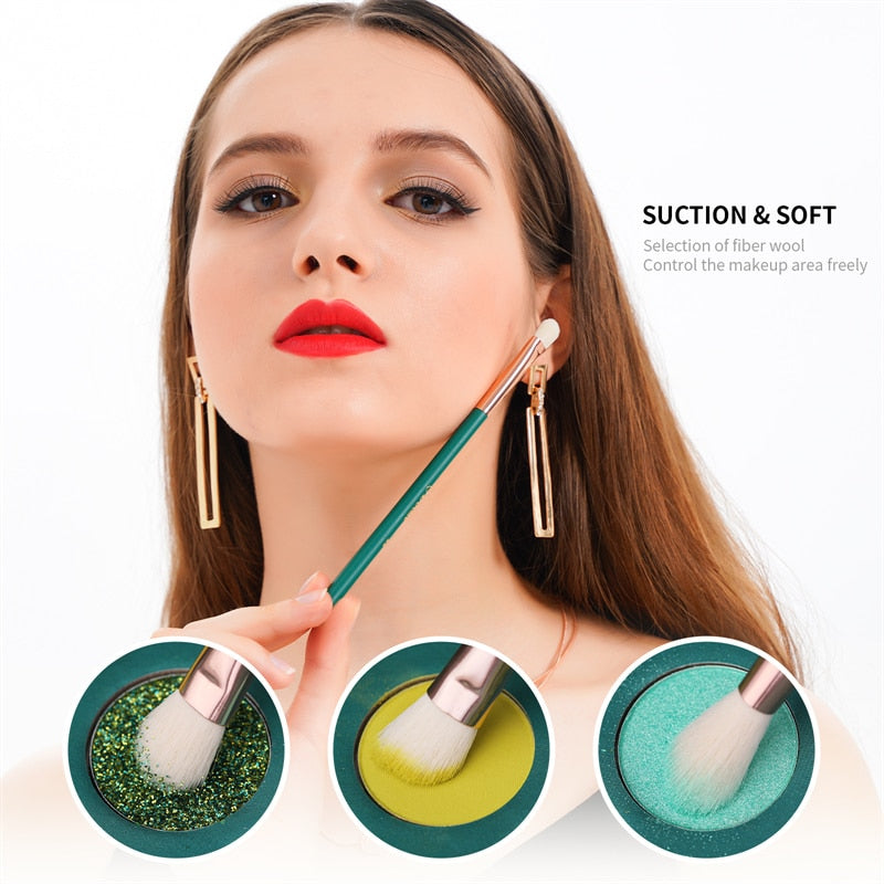 DUcare Make-up-Pinsel-Set, grün, 13-teilig, Make-up-Pinsel mit Tasche, Foundation-Puder, Lidschatten, Wimpern, Lippen, Kosmetik, Make-up-Pinsel-Werkzeuge