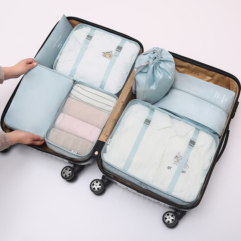RUPUTIN 7 unids/set organizador de equipaje de viaje bolsa de almacenamiento de ropa bolsa de aseo cosmética impermeable de alta calidad accesorios de viaje