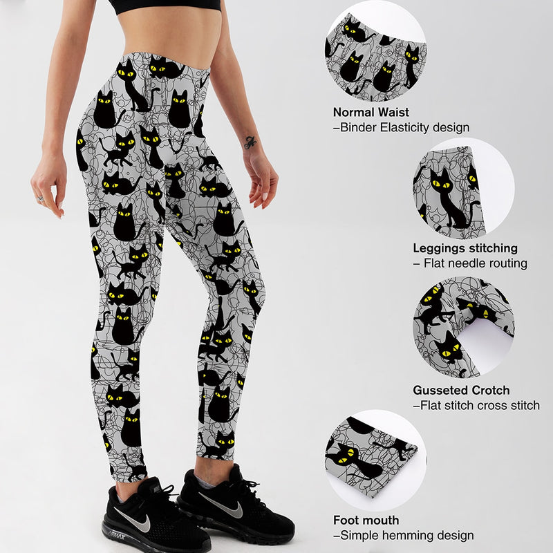 Free shipping New Hot Sexy Women New Pants Womens Trousers Fashion Cute cartoon black cat Pant Capris Cute New Fitness