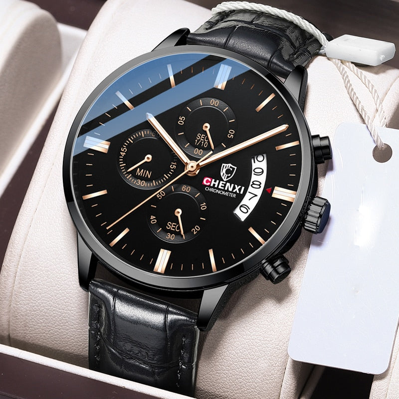 CHENXI Men Watches Chronograph Top Luxury Brand Sport Quartz Watch Men Waterproof Casual Leather Wristwatch Relogio Masculino