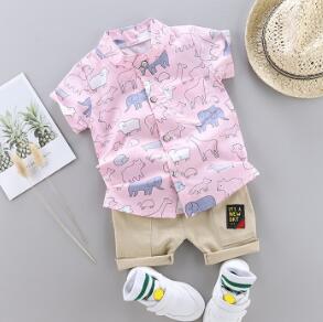 Summer Baby Boy Clothes Set Infant Cartoon Dinosaur Print Short Sleeve Shirt + Pants 1 2 3 4 Years Kid Toddler Boys Outfit