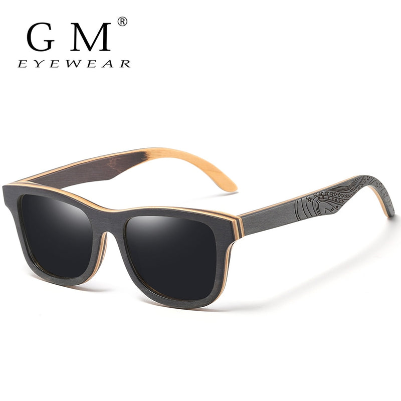 Gafas de sol de madera de diseñador de marca GM nuevos hombres polarizados negro monopatín gafas de sol de madera Retro Vintage gafas Dropshipping S5832