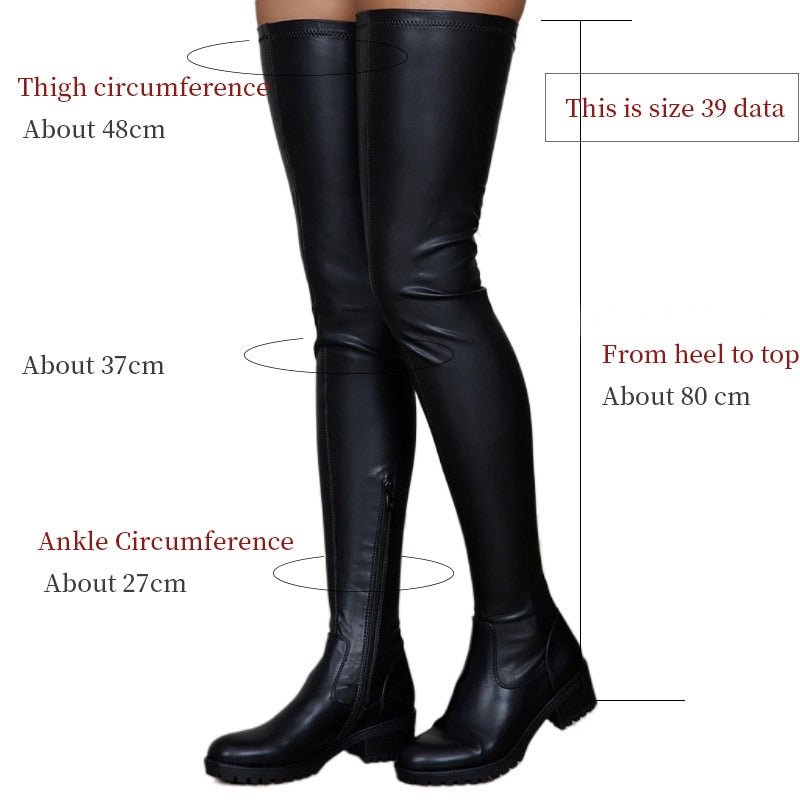 Women Shoes Black Thigh High Boots New Autumn Pu Leather Low Heel Comfortable Shoes Over The Knee Waterproof Boots Ladies Shoes