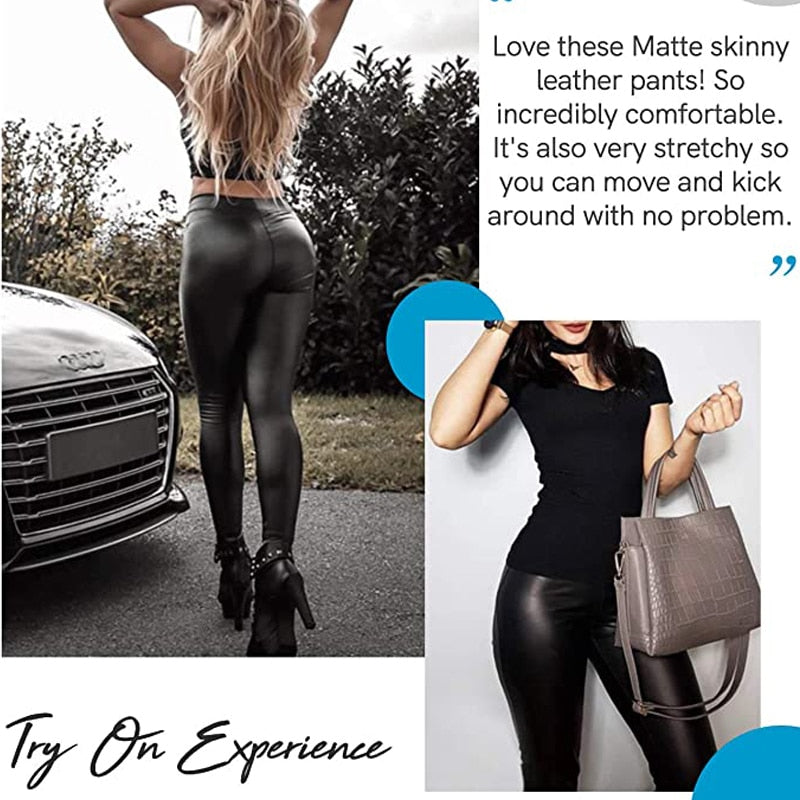 High Waist Faux Leather Leggings Women Non See-through Thick PU Leggings Hip Push Up Slim Pants Fitness Panties Butt Lifter