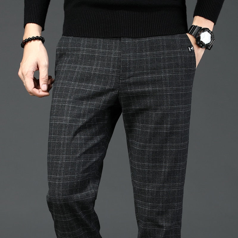 2022 Neue Männer Casual Karierte Hosen Business Casual Slim Fit Dunkelgrau Klassische Art Elastische Hose Männliche Marke Kleidung