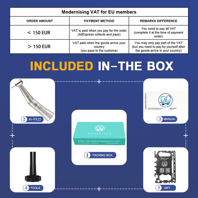 Dental supplies for dentist 1:1 contra angle handpiece FX25 external water spray handpiece non-optic compatible with air motor