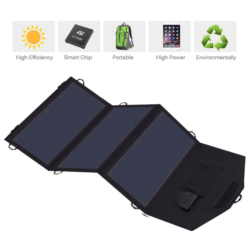 ALLPOWERS 18V 21W Cargador solar Panel solar Banco de energía solar plegable impermeable para batería de coche de 12v Teléfono móvil Senderismo al aire libre