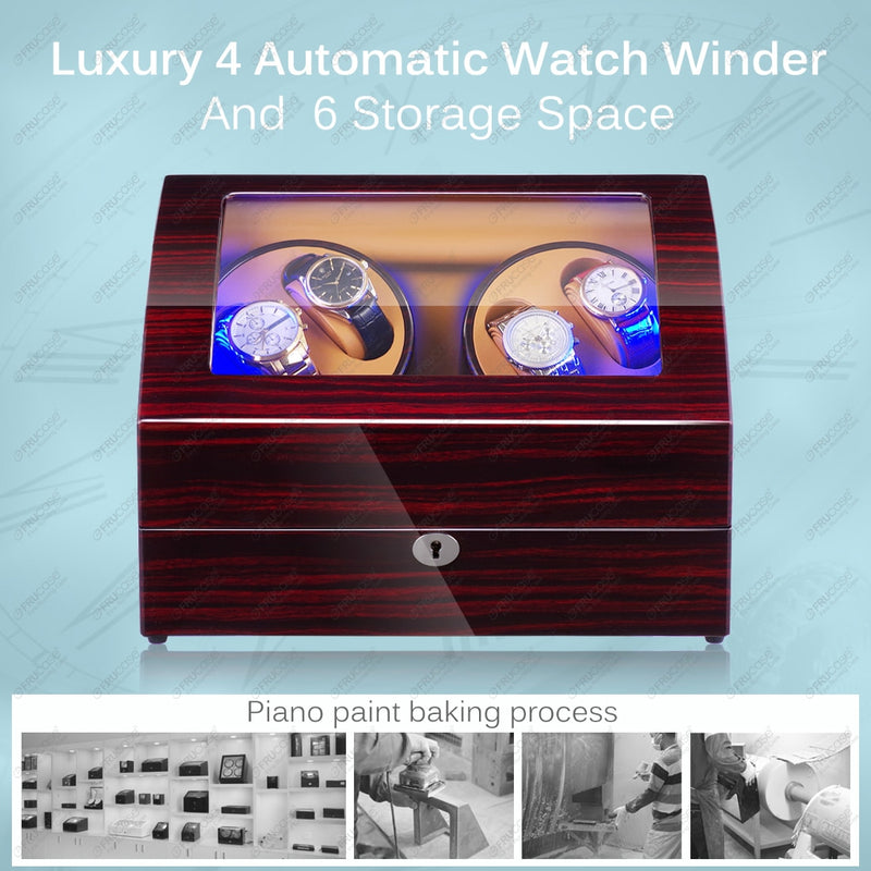 FRUCASE Watch Winder for Automatic Watches New Version 4+6 Wooden Watch Box Watches Storage Collector