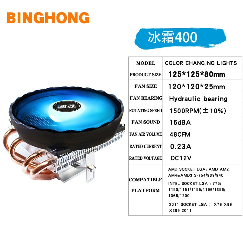 BINGHONG AM4CPU Cooler Radiator 4 Pure Copper Tube 12cm Cpu Heatsink Fan For 775 1150 1155 1356 1700 AMD AM3 Cooling Fan X79 X99