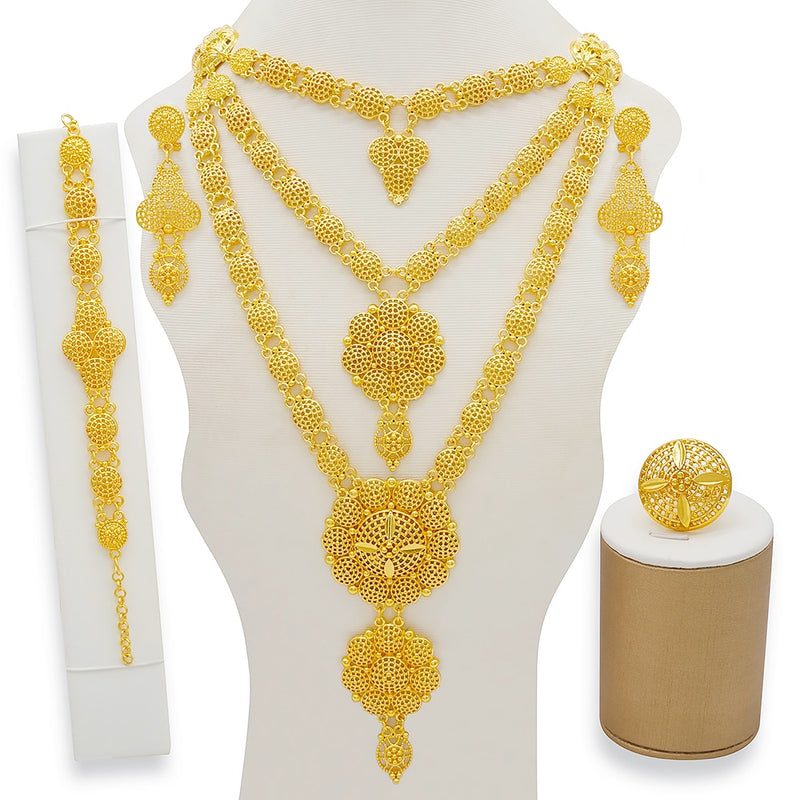 Dubai Schmuck Sets Gold Farbe Halskette &amp; Ohrring Set für Frauen Afrikaner Frankreich Hochzeit Schmuck Äthiopien Brautgeschenke