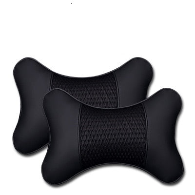 2Pcs PU Leather Knitted Car Pillows Headrest Neck Rest Cushion Support Seat Accessories Auto Black Safety Pillow Universal Decor