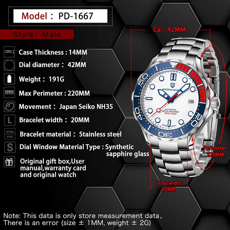 PAGANI DESIGN Top Marke 2022 Herren Automatikuhr Mode 007 Herren mechanische Uhren Gebogene Saphirspiegel Wasserdichte Uhr NH35