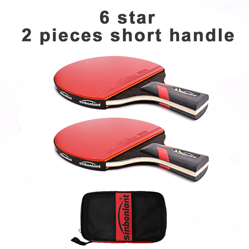 Raqueta de tenis profesional, hoja de carbono de mango largo corto, goma con granos de doble cara en raquetas de Ping Pong con estuche