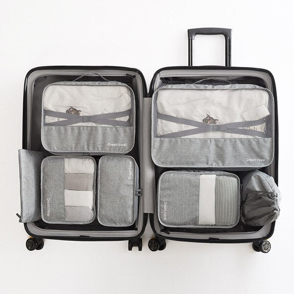 7 unids/set de bolsas de viaje para hombres, cubo de embalaje impermeable, caja de clasificación de ropa portátil, bolsa organizadora de equipaje para mujeres, accesorios, triangulación de envíos
