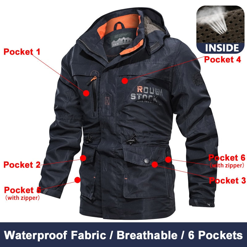 Primavera Hombres Chaquetas tácticas militares Multi-bolsillos Impermeable Casual Cazadora para hombre Abrigo al aire libre con capucha