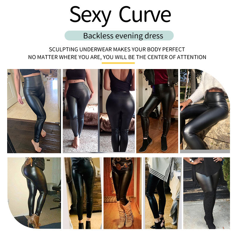 Kunstleder-Leggings mit hoher Taille für Damen, nicht durchsichtig, dicke PU-Leggings, Hüft-Push-Up, dünne Hose, Fitness-Höschen, Po-Heber