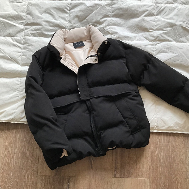 2022 Damen Winterjacke Streetwear Polyester Reißverschluss Gerade 3 Einfarbig Gefütterter Mantel Warme Femme Parkas Schwarz Damenbekleidung