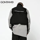 GONTHWID Multi Zipper Pockets Cargo Waistcoat Tooling Vest Streetwear Men Fashion Side Ribbon Buckle Zip Sleeveless Jackets Tops
