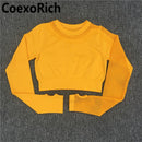 Yoga Set Women Fitness Gym Clothing Sport Suit Seamless Hollow Out Long Sleeve Crop Top High Waist Workout Leggings Sportwear