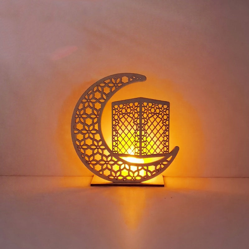LED Eid Mubarak Holz DIY Craft Ornament Anhänger Islam Muslim Party Home Decoration Ramadan Kareem Event Party Supplies