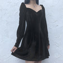 Fitshinling Vintage Gothic Velvet Dress Women Dark A Line Buttons Winter Grunge Slim Vestidos Long Sleeve Black Punk Dresses New
