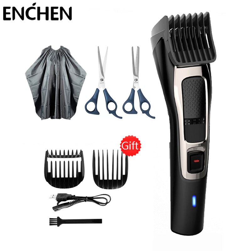 Máquina para cortar cabello de peluquero ENCHEN, Kit profesional, cortadora de cabello eléctrica inalámbrica recargable para hombres, corte de cabello automático