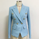 HIGH STREET Newest 2022 Designer Jacket Fashion Women's Classic Slim Fitting Double Breasted Lion Buttons Blazer Baby Blue