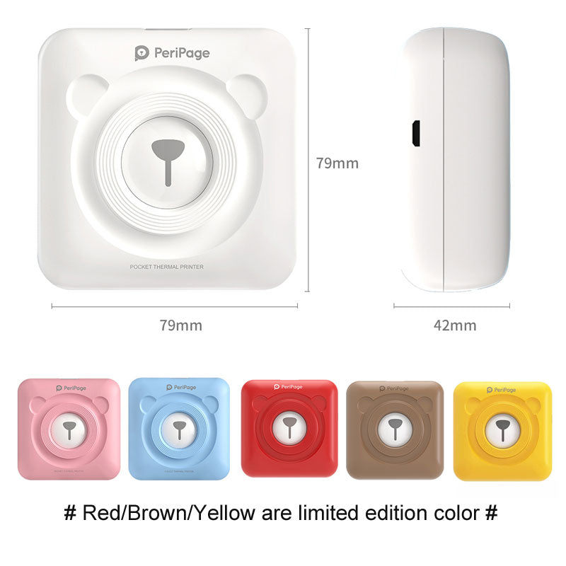 Peripage A6 304dpi Mini Pocket Printer Bluetooth Thermal Photo PrinterRed Brown Yellow for Mobile Phone Android IOS Gift