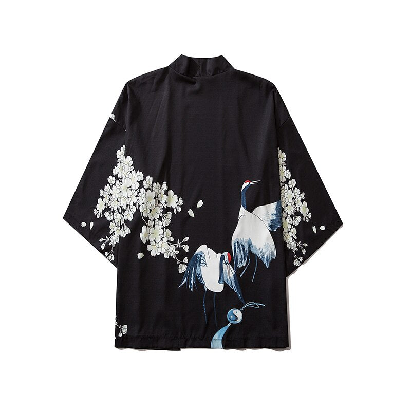 Bebovizi Fashion Japanese Anime Style Whale Print Kimono Women Cardigan Yukata Kimono Streetwear Men Loose Asian Clothing