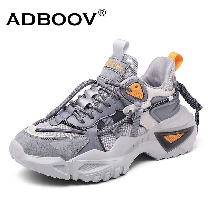 ADBOOV 2022 New Fashion Chunky Sneakers Men Genuine Leather Casual Shoes Trainers