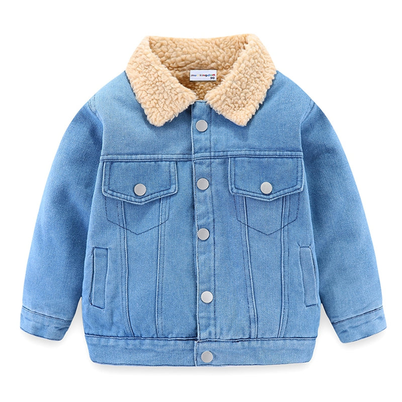 Mudkingdom Heavyweight Boys Girls Denim Coat Sherpa Lined Boys Winter Jacket Thick Chidlren Fleece Outerwear for Girls Clothes