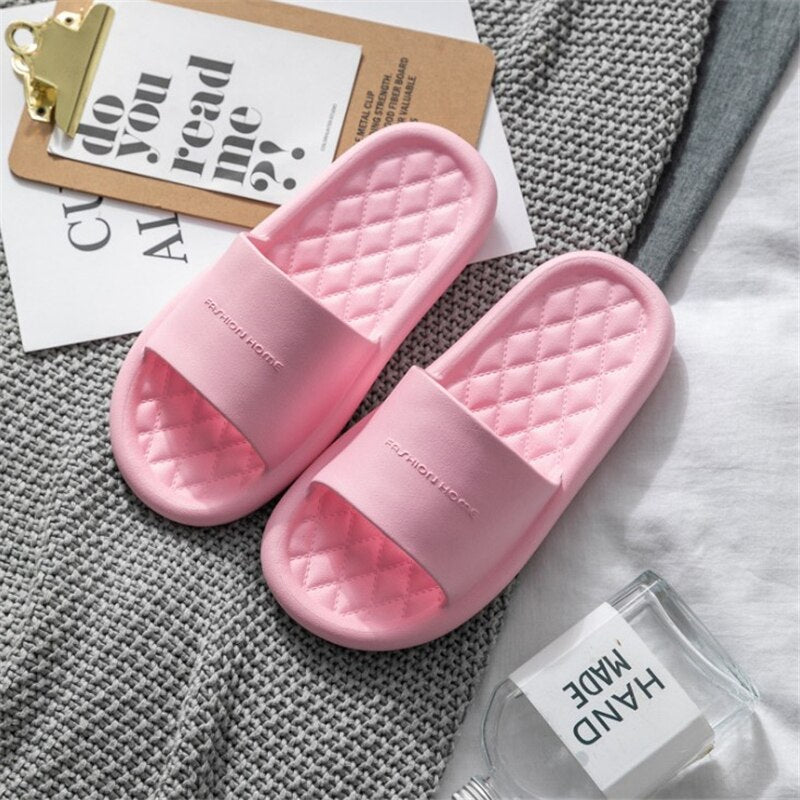 JIANBUDAN Comfortable Soft Indoor Slippers Women Non-slip Bathroom Home shoes Flat EVA Lovers Slides Women&