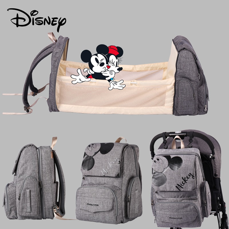 Disney Mummy Diaper Bag Maternity Nappy Nursing Bag for Baby Care Travel Backpack Designer Mickey Bags Handbag Gray and Black