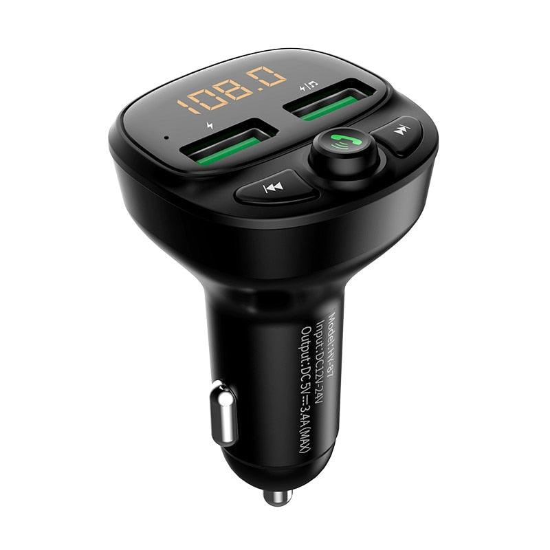 Konrisa Car FM Transmitter Bluetooth 5.0 Dual USB Charger Wireless Handsfree Car Kit FM Adapter Support TF Card USB Drive