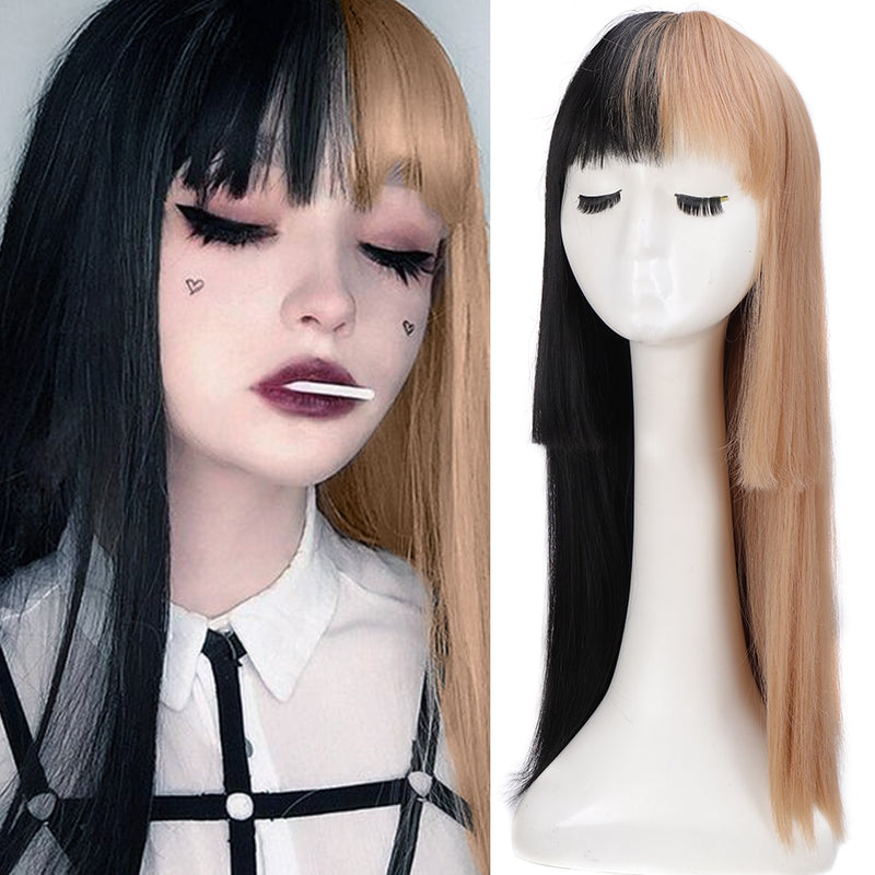 SHANGKE sintético rojo negro rubio blanco Lolita pelucas para mujeres peluca larga recta con flequillo Genshin Impact Cosplay peluca