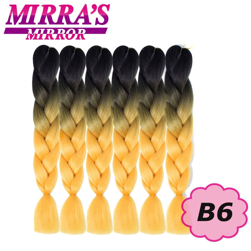 Trenzas Jumbo de 24 pulgadas, cabello sintético para caja trenzada, extensiones de cabello trenzado Ombre, tres tonos, negro, marrón, azul, rosa, espejo de Mirra