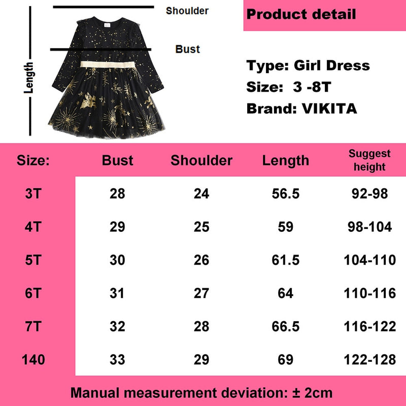 VIKITA Kids Party Dress for Girl Children Sequined Dresses Girls Star Dress Toddlers Casual Dresses Children Autumn Costumes